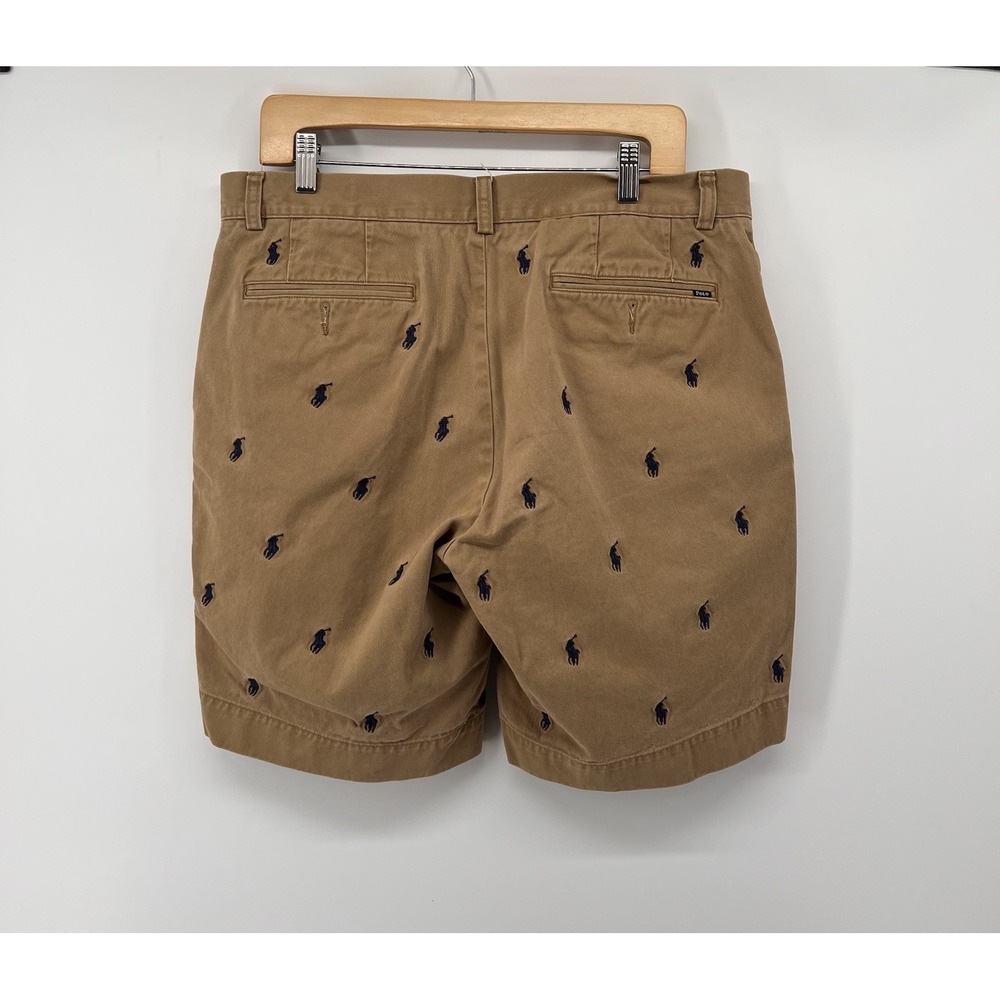 Polo Ralph Lauren Shorts Mens 34 Khaki All Over Pony Logo Embroidery Golf Chino - Picture 2 of 9
